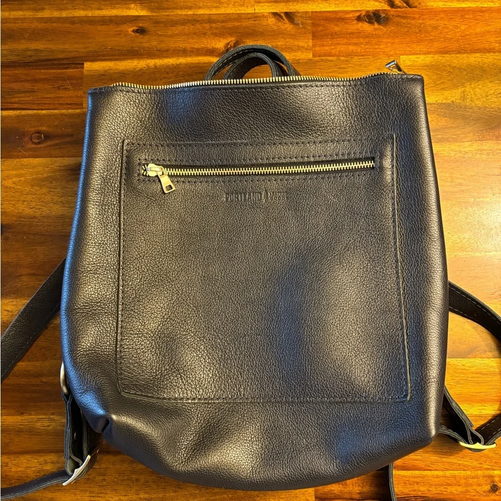 Portland Leather Navy Blue Pebbled Leather Backpack with Gold Hardware